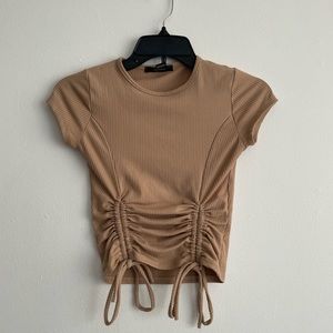 Forever21 Tan Ribbed Side Ruched Top